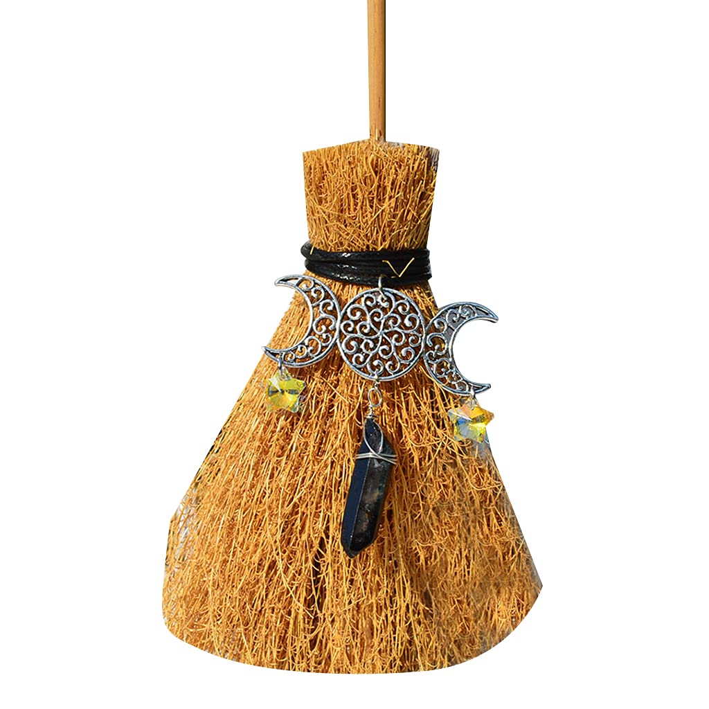 Elnwnnkc F Halloween Broom With Crystal Charm Wood Witch Lying Broom Toy Hanging Pendant Or Home Party Decoration Witch Lying With Crystal Hanging Pendants Or Halloween Party Decor