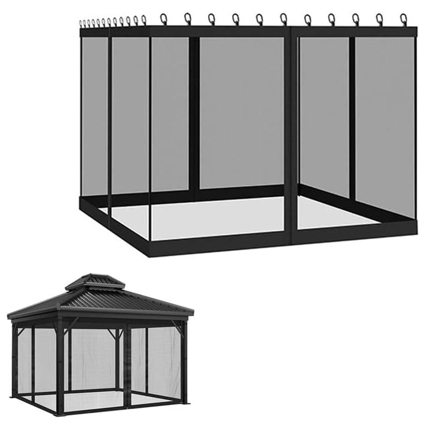 Moustiquaire d'extérieur en 4 Parties， Moustiquaire pour pergola 3 x 3 m, 3 x 3.6 m, 3.6 x 3.6 m, pour Patio Piscine Terrasse Fête (Noir, 3 * 3.6M)