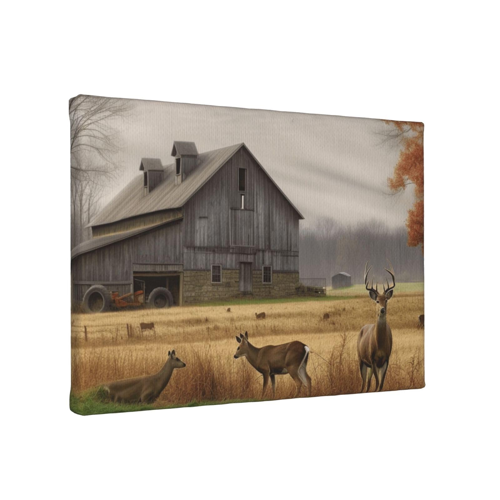 YKLJG Farm with deer Printed Wall Art Canvas Painting 30x20 CM Wooden Framed Picture Painting Artwork Prints for Bedroom Kitchen Home Office Decor