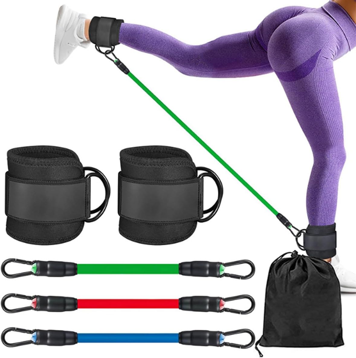 AnnuoYi Ankle Straps,1Set Body Exercisers,Including 3pcs Tension Ropes、 2pcs Ankle Straps、1pc Storage Bag,Hip Lifting Leg TrainingMuscle ExerciseAnd Strength Training Suitable For Men & Women