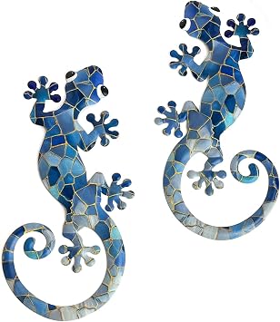LIFFY Metal Gecko Wall Decor 2 Pack, Outdoor Lizard Wall Art, Metal Lizards Wall Decor, Gecko Wall Art for Home Garden Yard Fence 15 inch