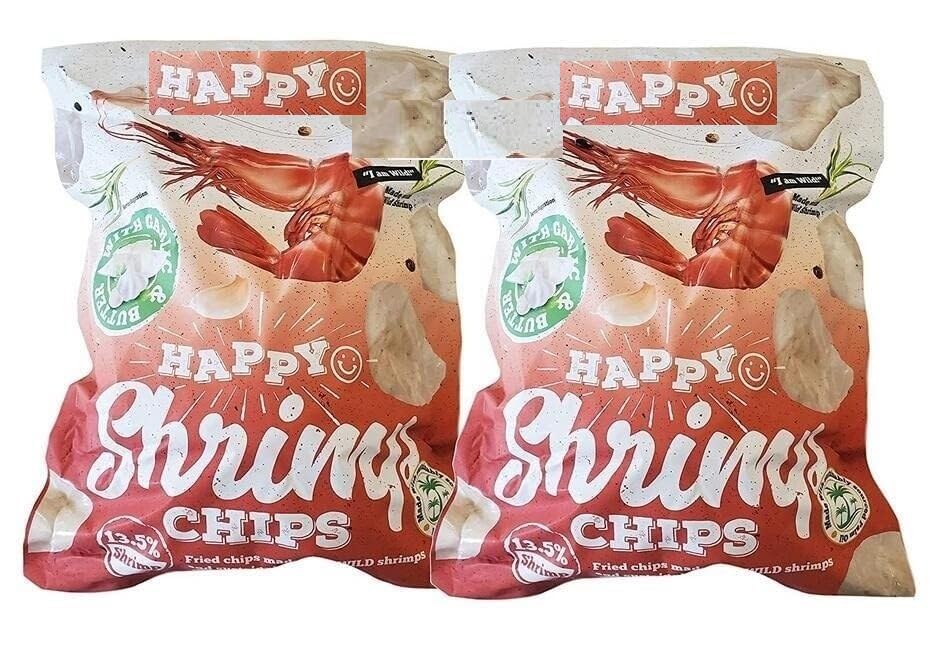 Happy Shrimp Chips Fried Chips Made from Wild Shrimps and Sustainable Palm Oil 16oz 454g (Two Bags)