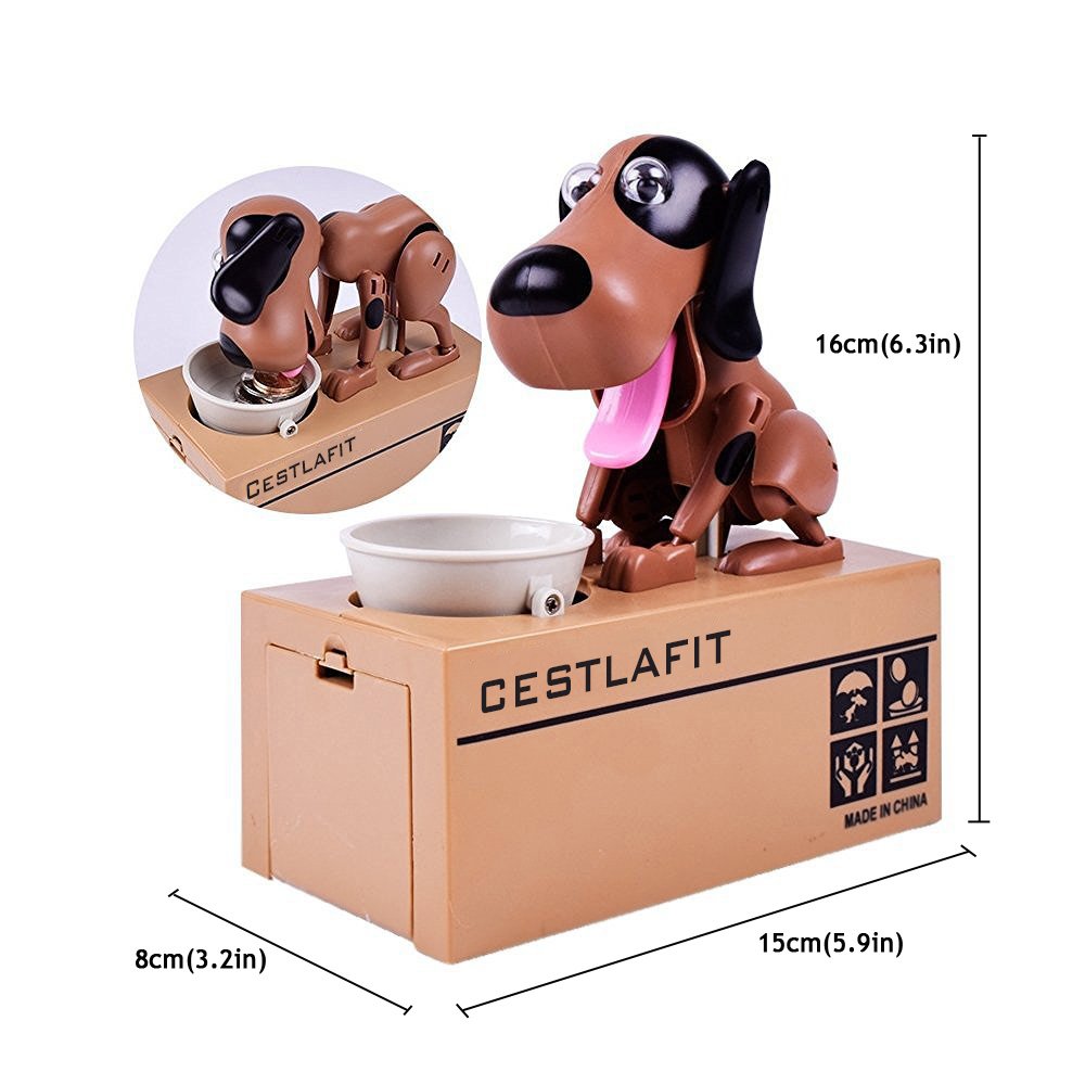 Cestlafit Cute Puppy Hungry Eating Dog Coin Bank, Doggy Coin Bank, Dog