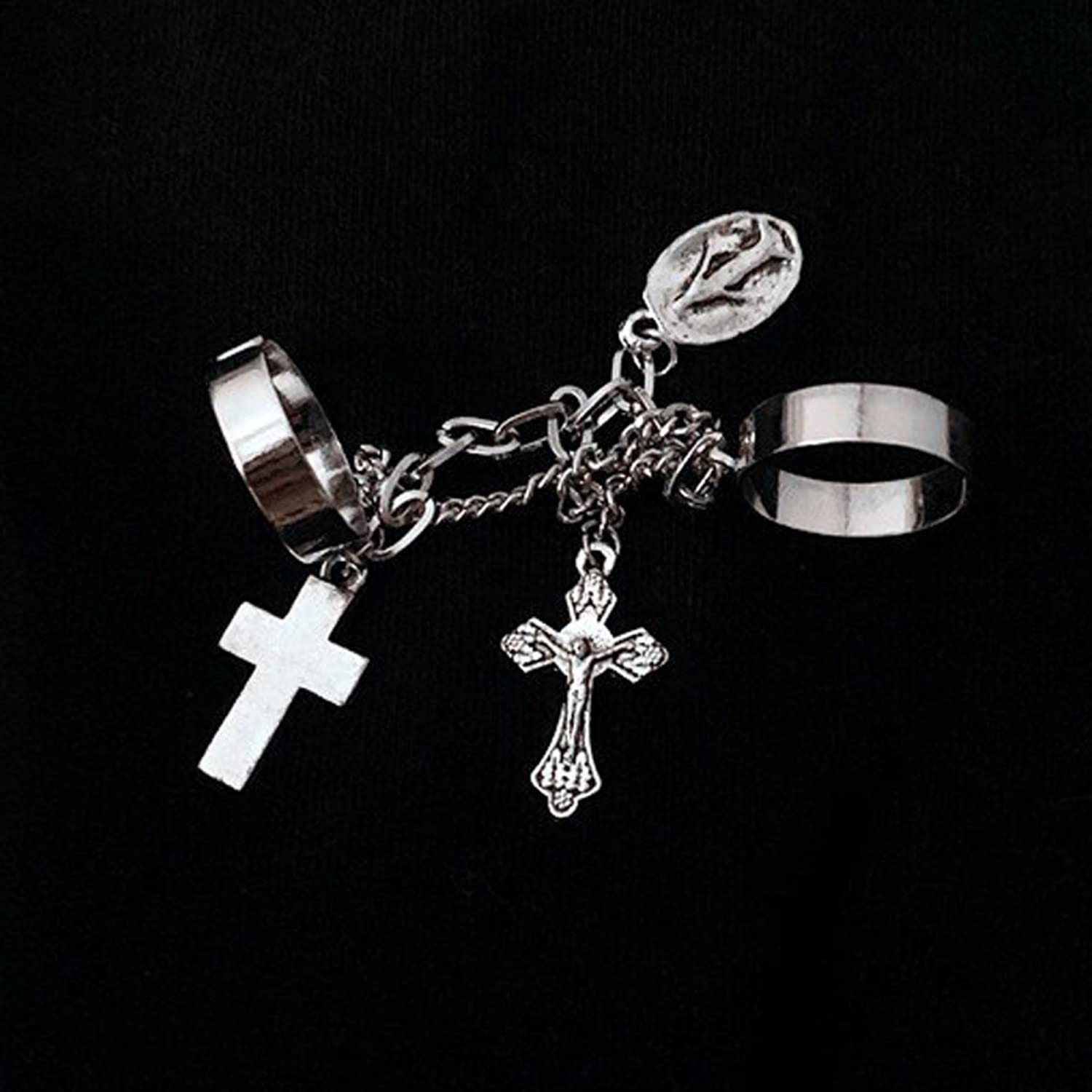 Plated Toned Cross Chain Ring Set