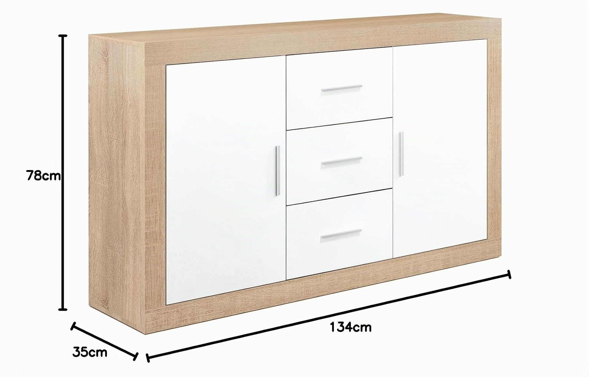 Buyqualia - Aparador Moderno de 2 Puertas y 3 Cajones - Cambrian Blanco - 134x78x35 cm