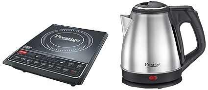 Prestige PIC 16.0+ 1900- Watt Induction Cooktop with Push Button (Black) + Prestige Electric Kettle - PKCS 1.2 L