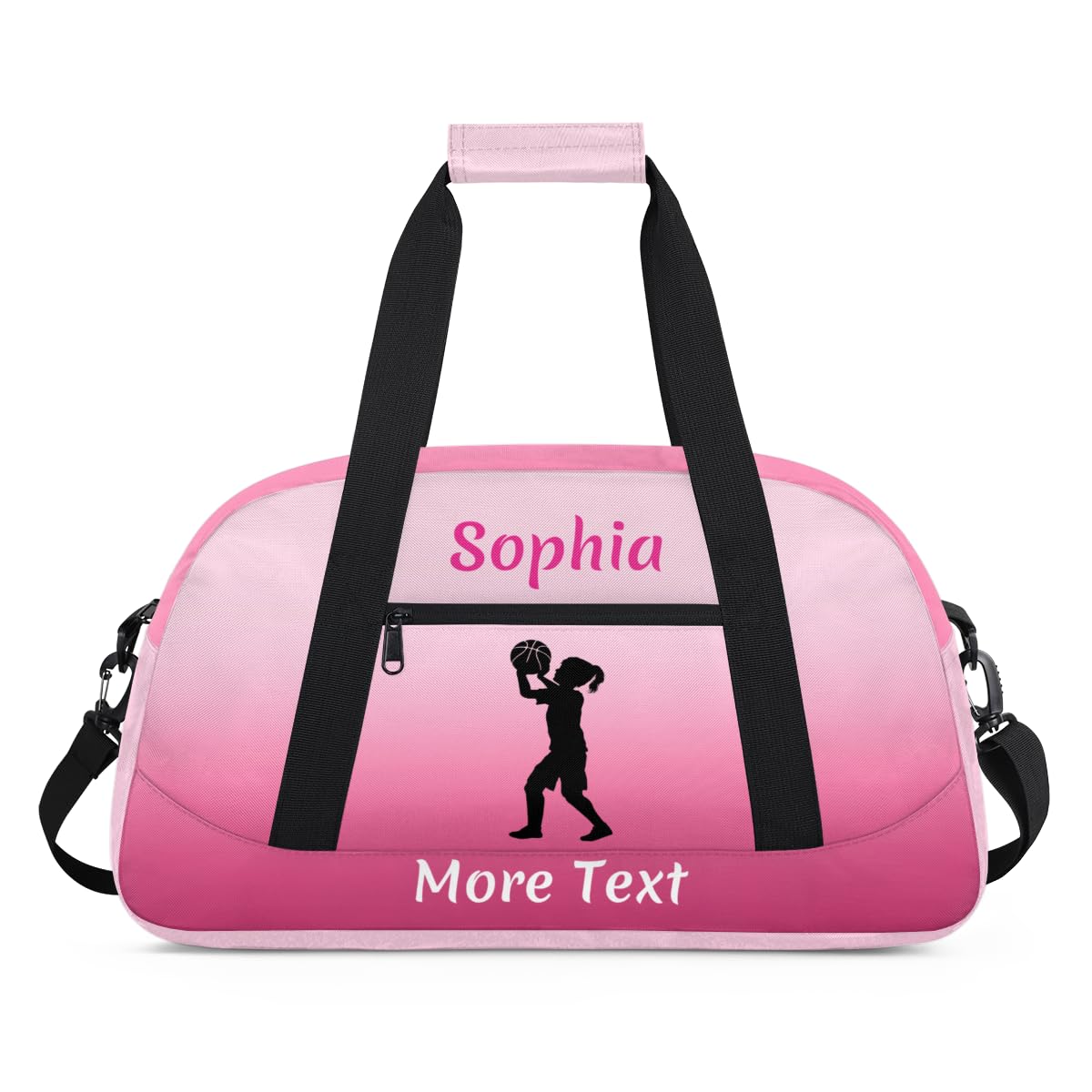 Personalized Kids Duffle Bag for Girls, Custom Sport Gym Bag with Name, Fit School Practice, or Overnight Weekender Travel Deeppink Basketball