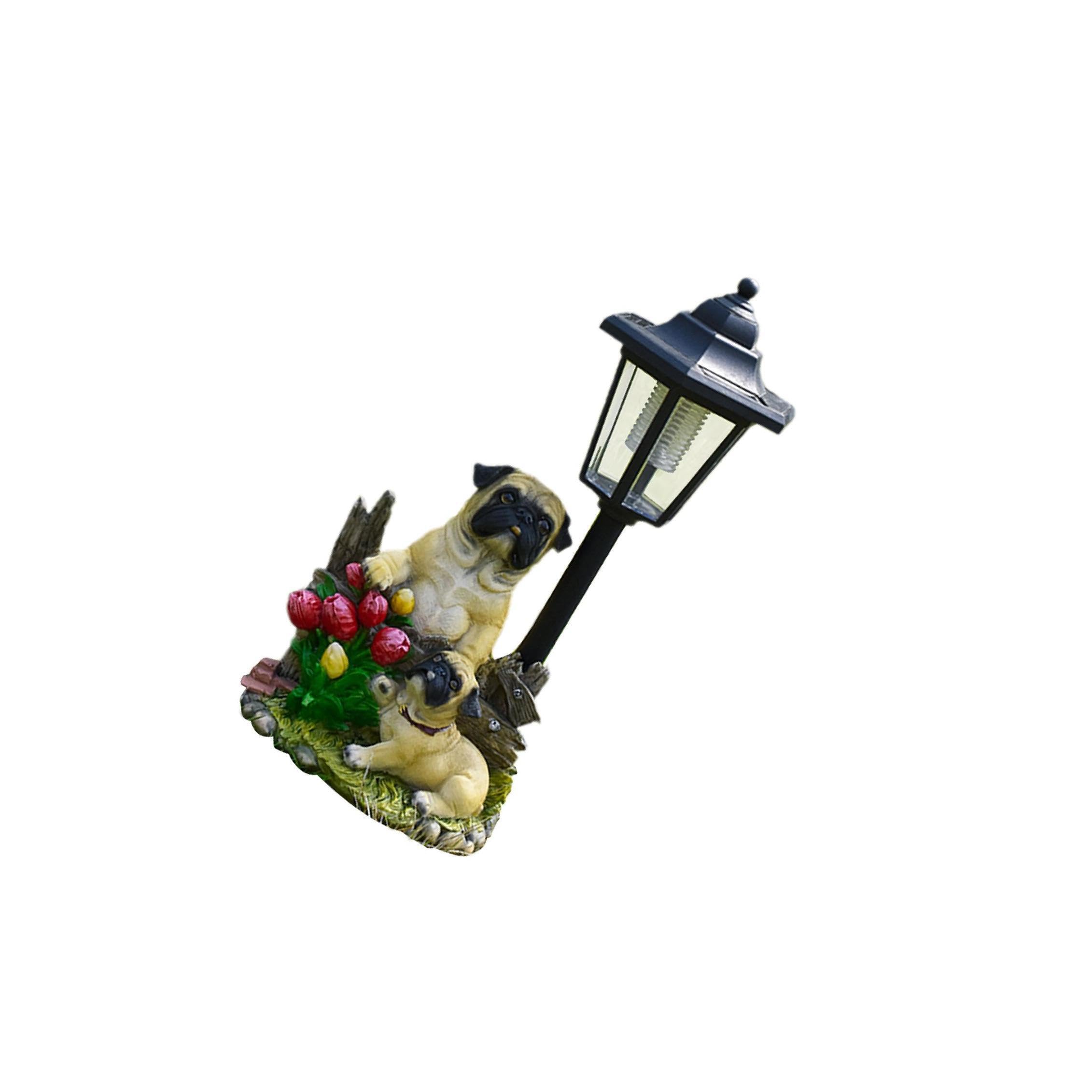 QUILSTM Eye Catching Decorative Outdoor Statue Featuring Adorably Designed Balcony Dog Figurine Transforming Space Beautifully Illuminated Pug Dog Statue