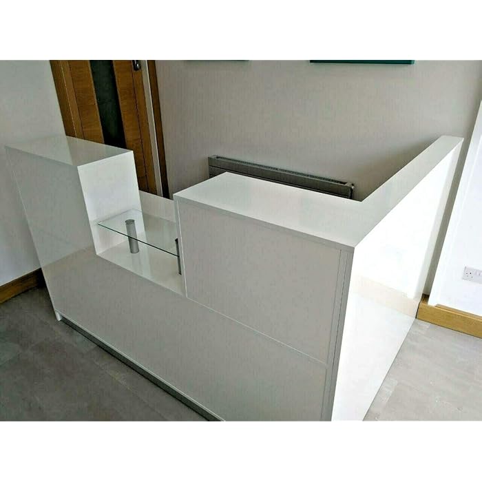 Buy Reception Desk White Gloss L Shape Desk 1800mm W 1100mmH 600D by