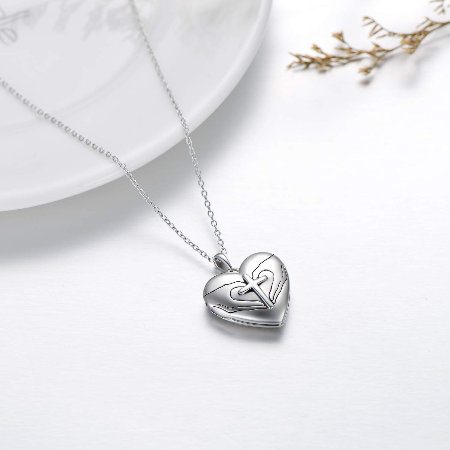 LONAGO - Collana in argento Sterling 925, con medaglione a forma di cuore che può contenere fotografie a scelta