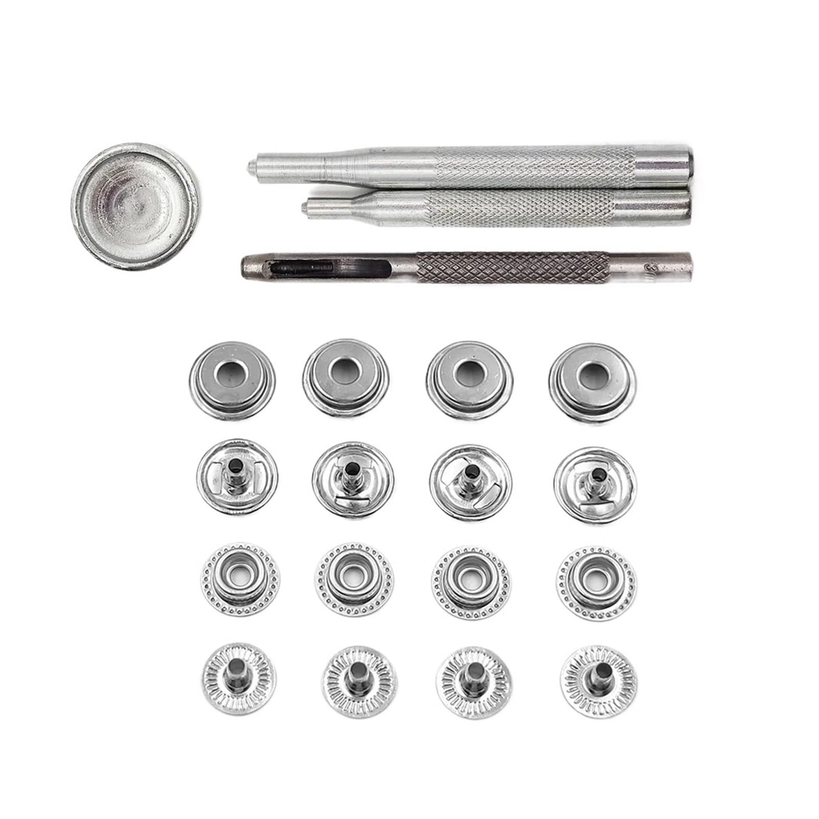 Juego de 25 Botones de presión 201/203, broches de presión de Metal, Herramientas de instalación Opcionales for Ropa, Bolsa, Zapatos, artesanía de Cuero(Silver with Tool,17mm(201))
