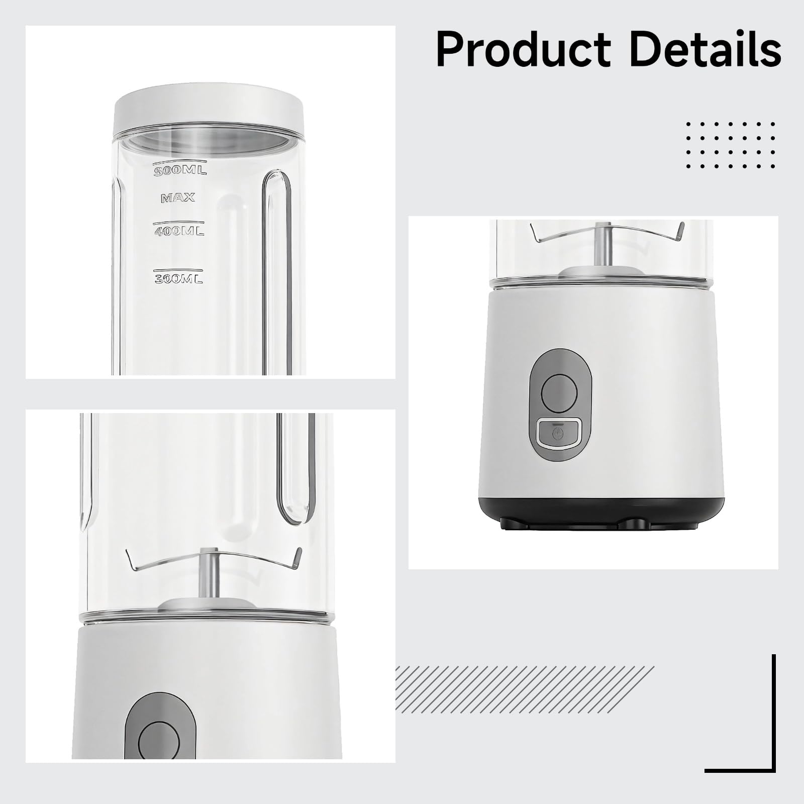 Blender-juicer portable, mini gobelet de 500 ml pour smoothies, rechargeable USB, moteur 180 W, lames en acier inoxydable, pour la maison et les sorties