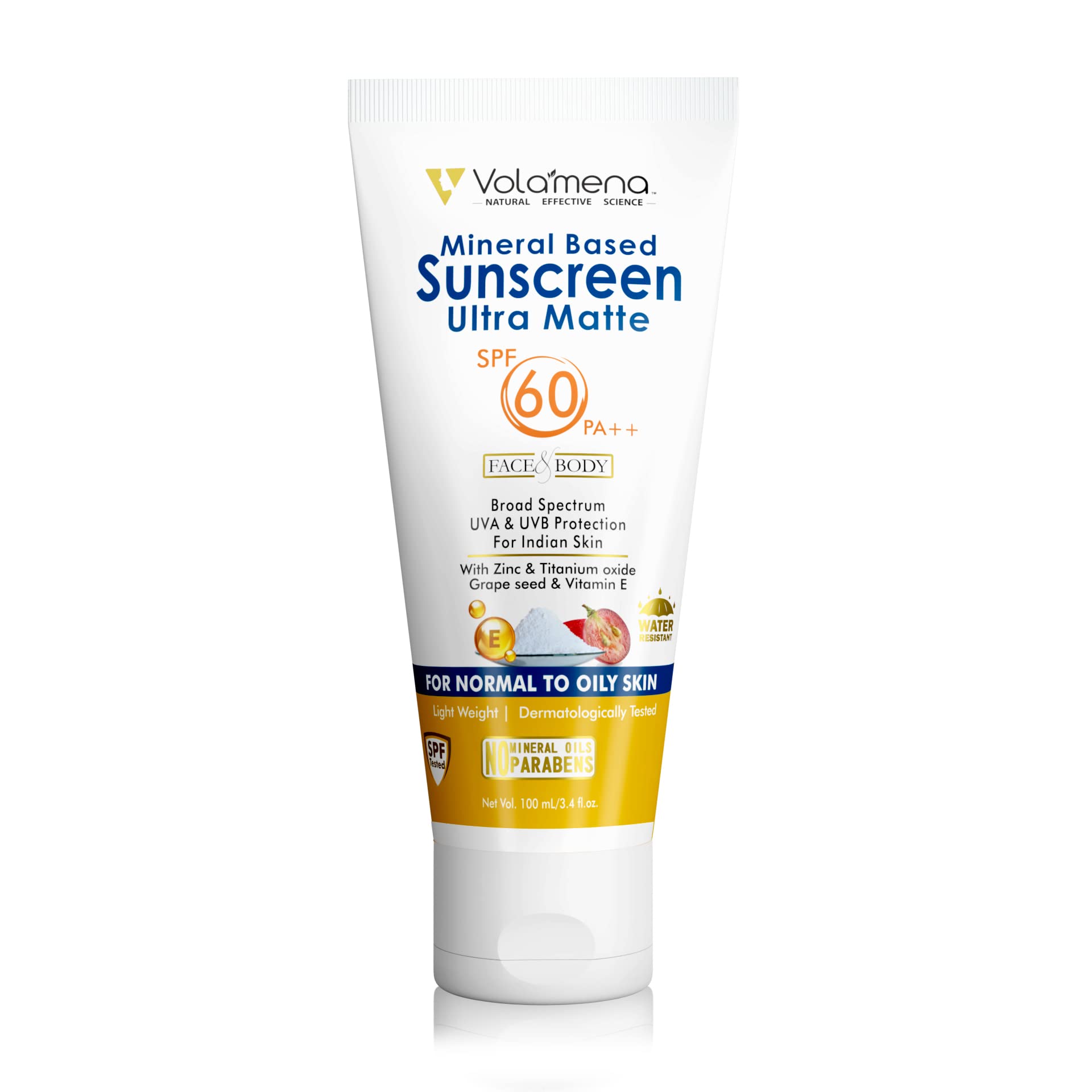 VOLAMENA WITH DEVICEMineral based Sunscreen gel ultra matte 60 SPF Non-Greasy, non-sticky & physical shield formula 100 ml