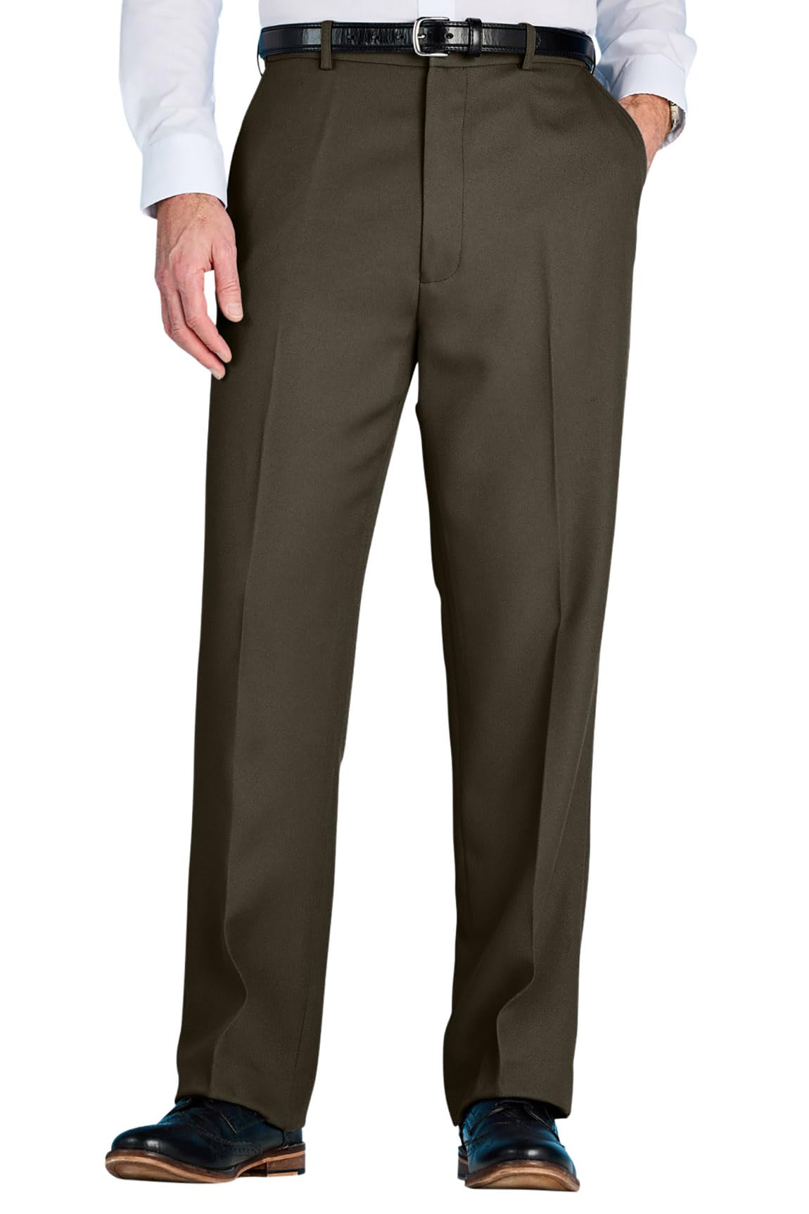 Chums Men's Dark Olive Smart Casual Formal Trousers With Hidden Elasticated Waist In | : 46XL