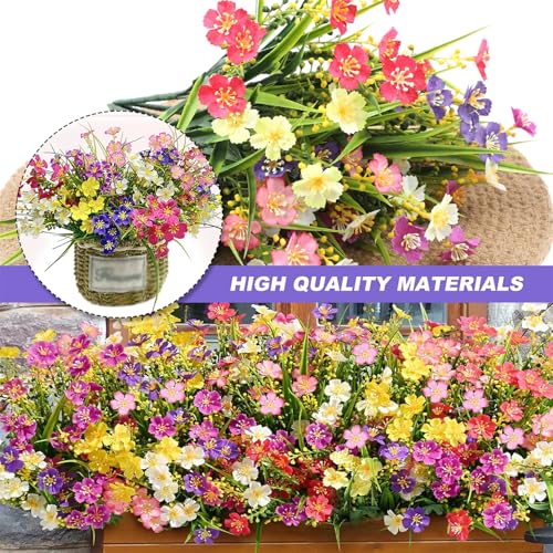 Artificial Flowers for Outdoors, 6 Bundles Fake Faux Spring Flowers Artificial Outdoor Plastic Silk Flower Bulk for Garden 6 Colors image 4