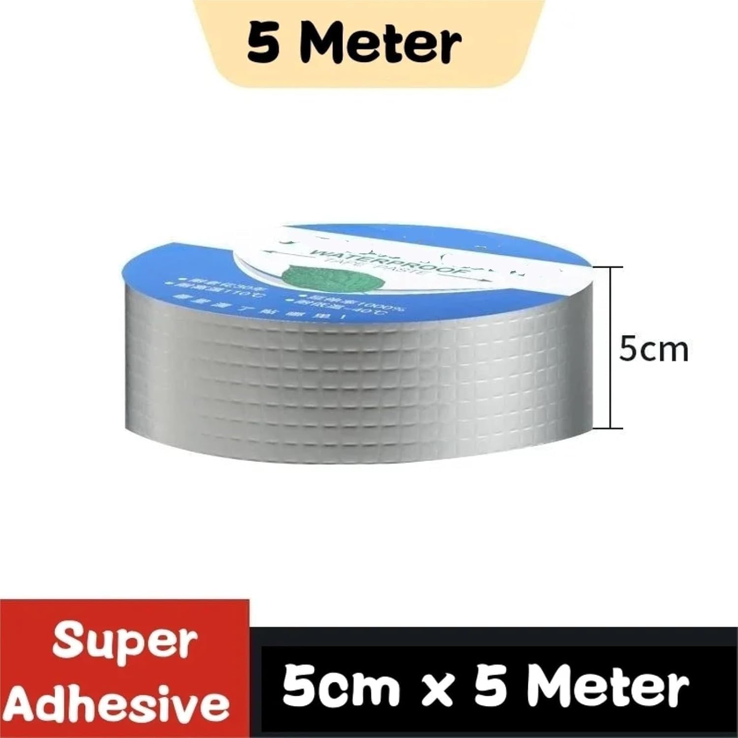 nastro per tubi, Nastro impermeabile butilico for la riparazione delle perdite del foglio di alluminio for tetti, finestre, camper, dimensioni multiple(5cm X 5m)