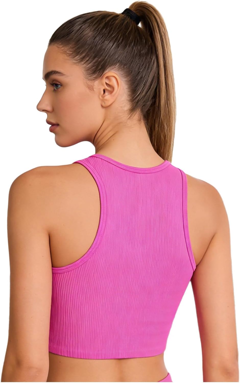 inhzoy Women’s Solid Color Seamless Sports Bra Crop Tank Top T Back Bralette High Impact Yoga Dancewear
