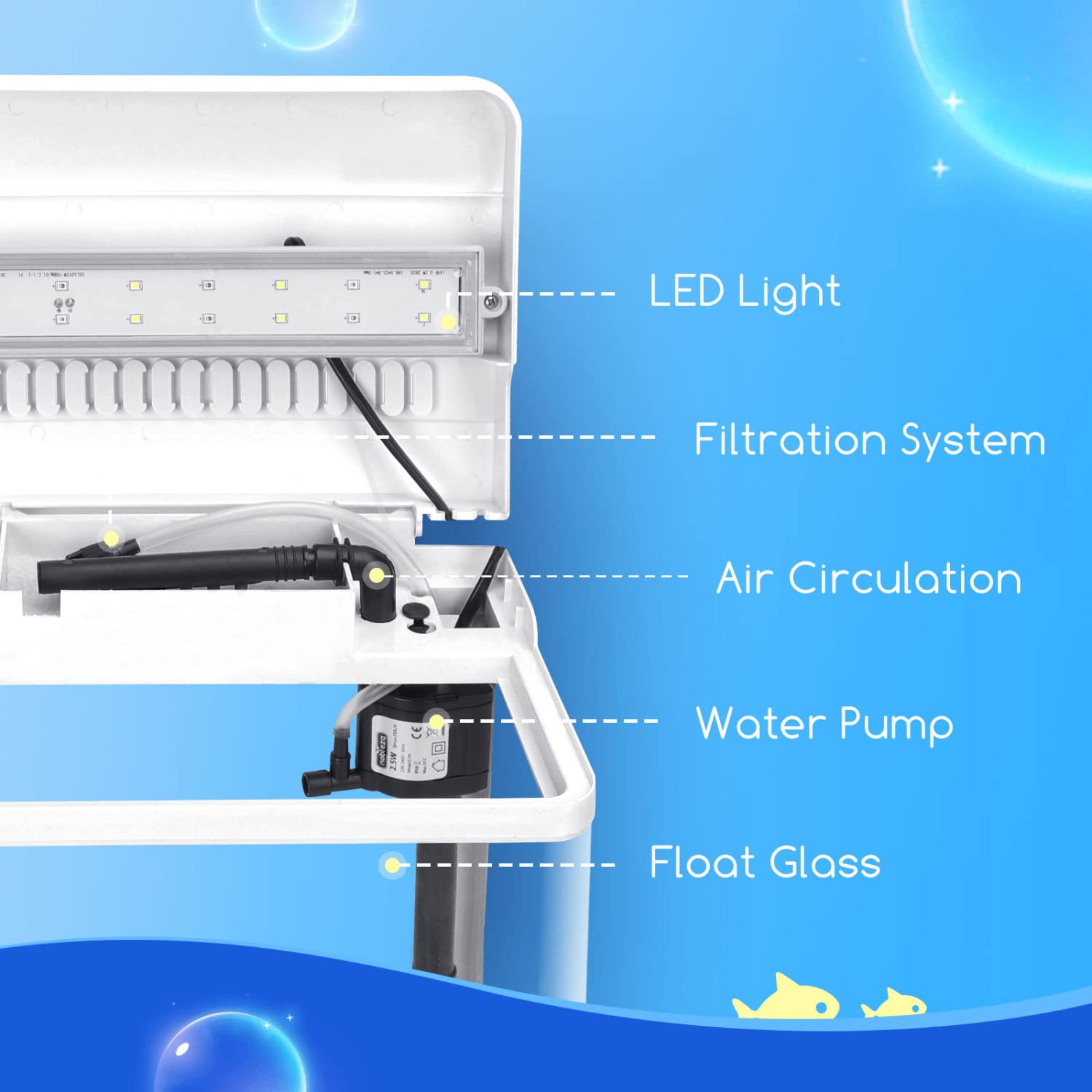 Nobleza - Nano Acquario in Vetro e Plastica per Pesci Acqua Tropicali con Illuminazione a LED e Filtro Inclusa. 7 Litri, Colore Bianco.