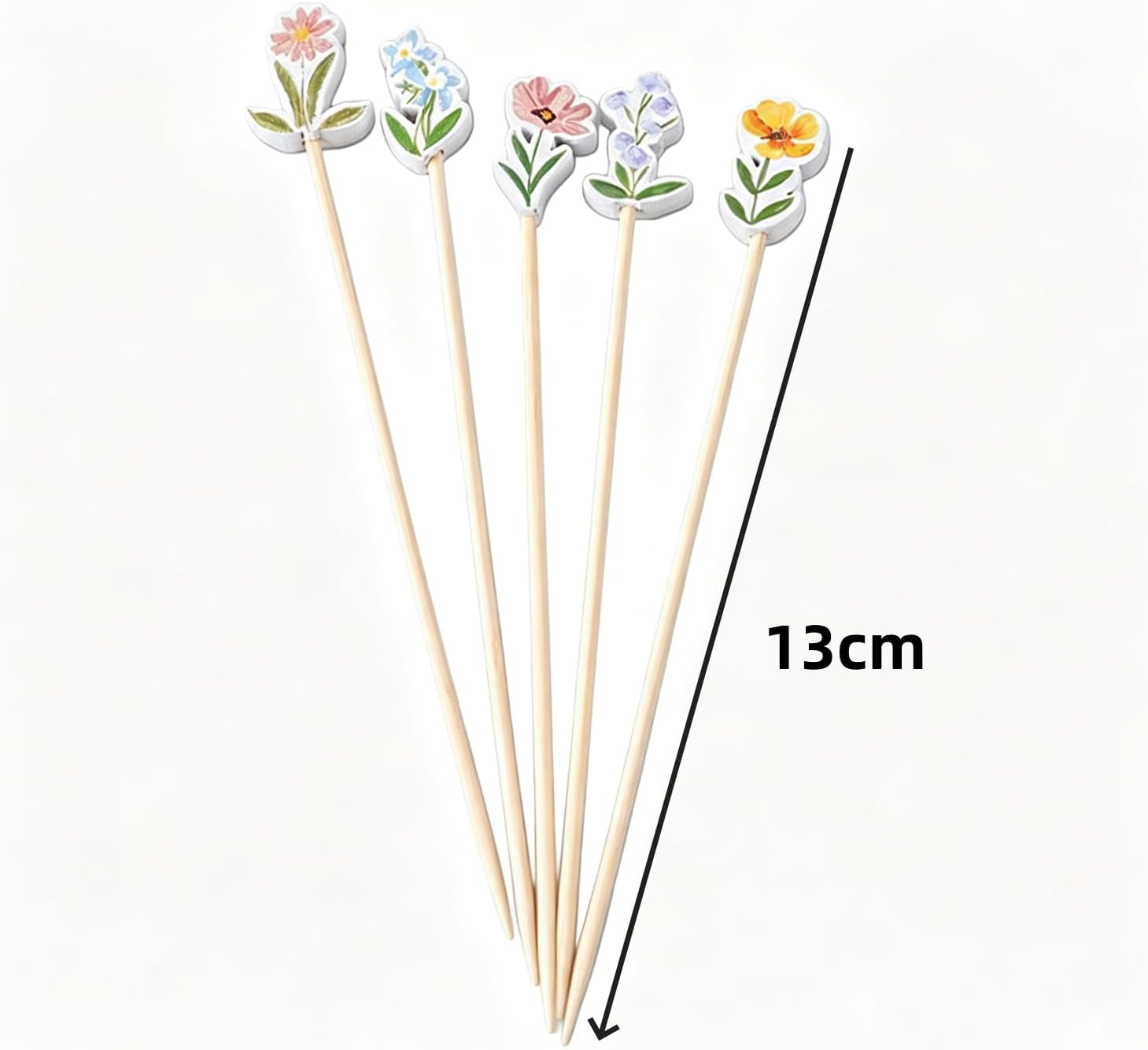 100PCS Wildflower Cocktail Picks Flower Fruit Cocktail Bamboo Toothpicks