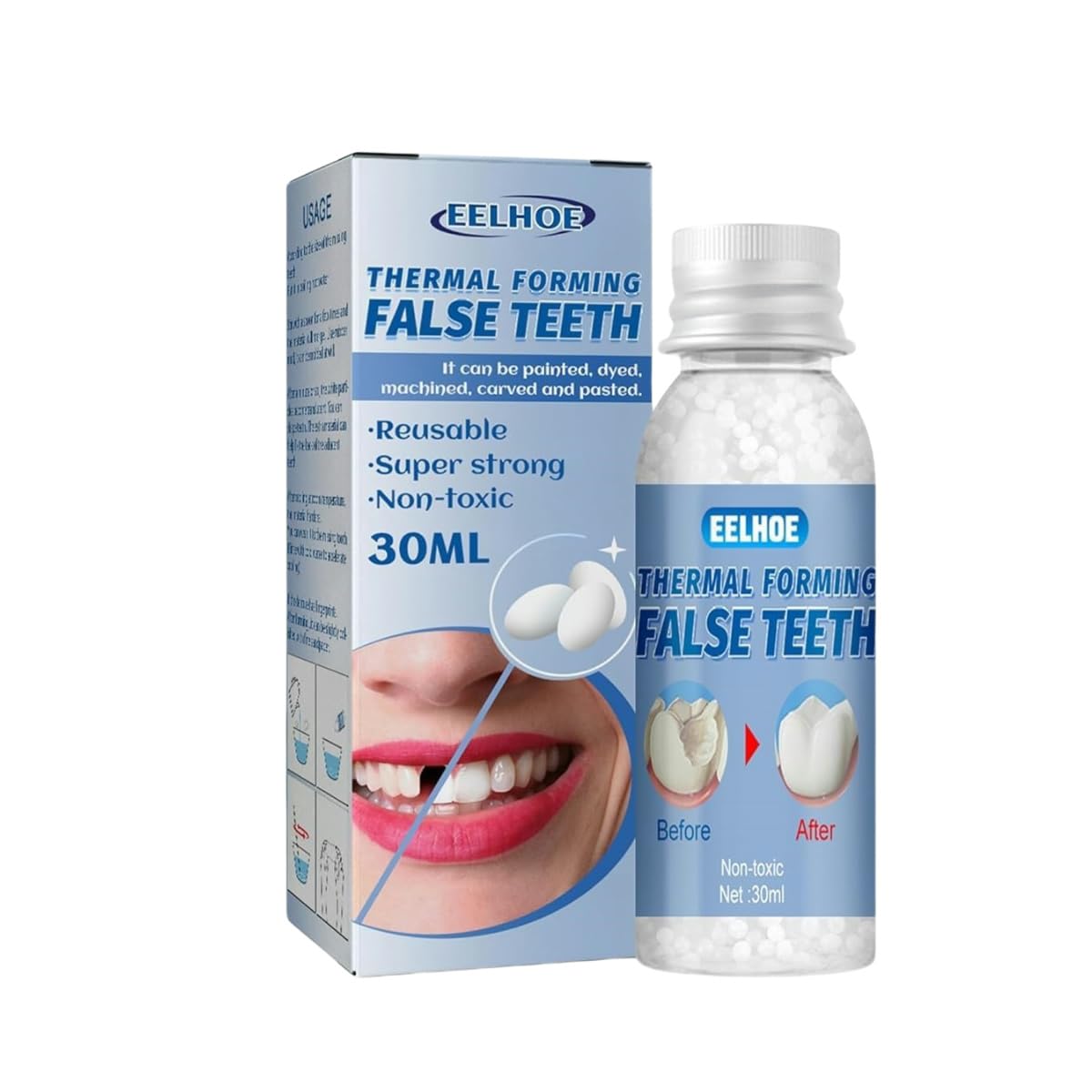 Dental restoration kit, temporary tooth replacement kit, mouldable dentures for instant and confident smiles, with tools, denture fillers, suitable