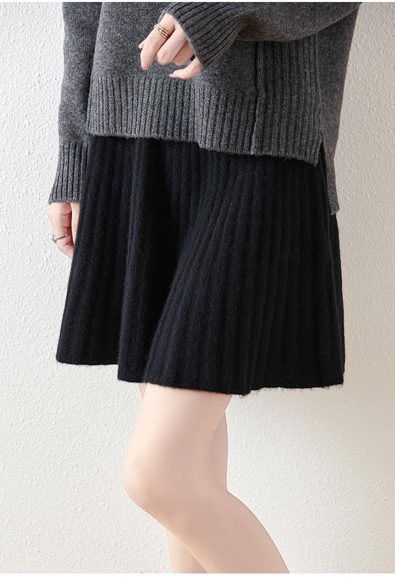 Minifaldas De Punto De Lana para Mujer, Falda Plisada De Corte A De Punto Acanalado con Cintura Elástica En Color Camel para Otoño E Invierno, Falda Skater Elegante Y Sexy
