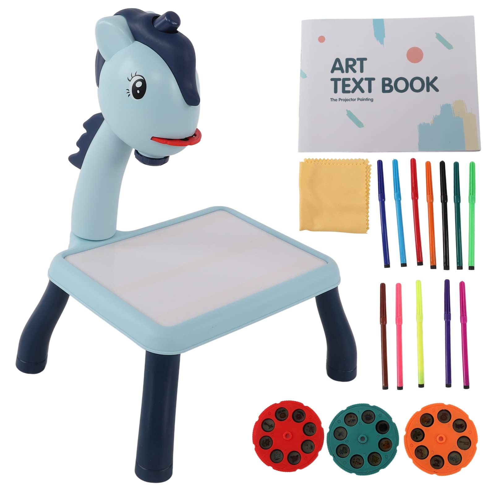 Mtlavishness Kids Drawing Projector Table with Horse Head Shape Art Sketcher Projector for Early Education Multiple Patterns Doodle Writing Board for Over 3 Year Old Kids Fun