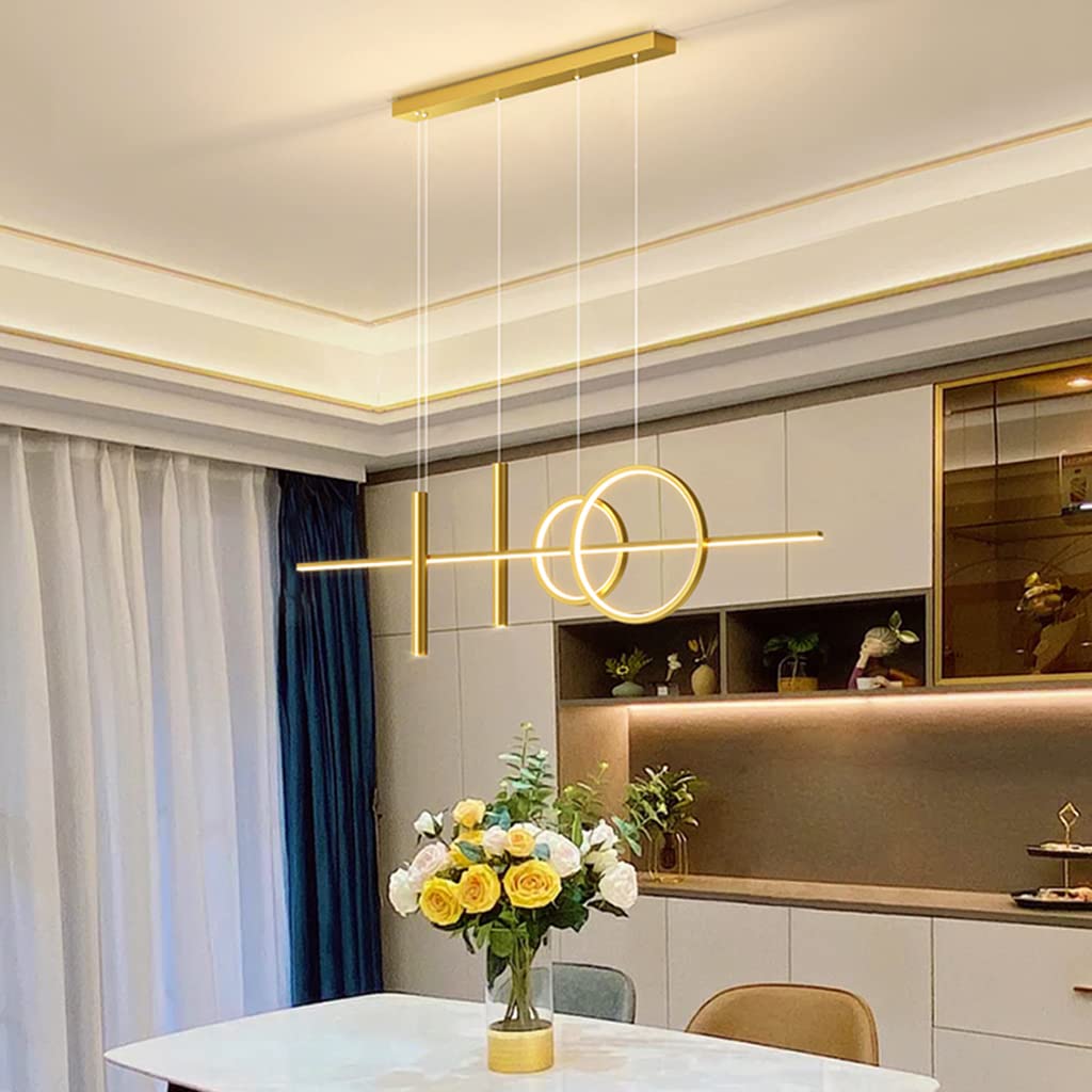 LED Pendant Light Dimmable Hanging Lamp 66W with Remote Control Ceiling Light Height Adjustable with Spotlight Chandelier Modern Round Ring Suspension Lighting Bedroom Living Room Dining Table,Gold
