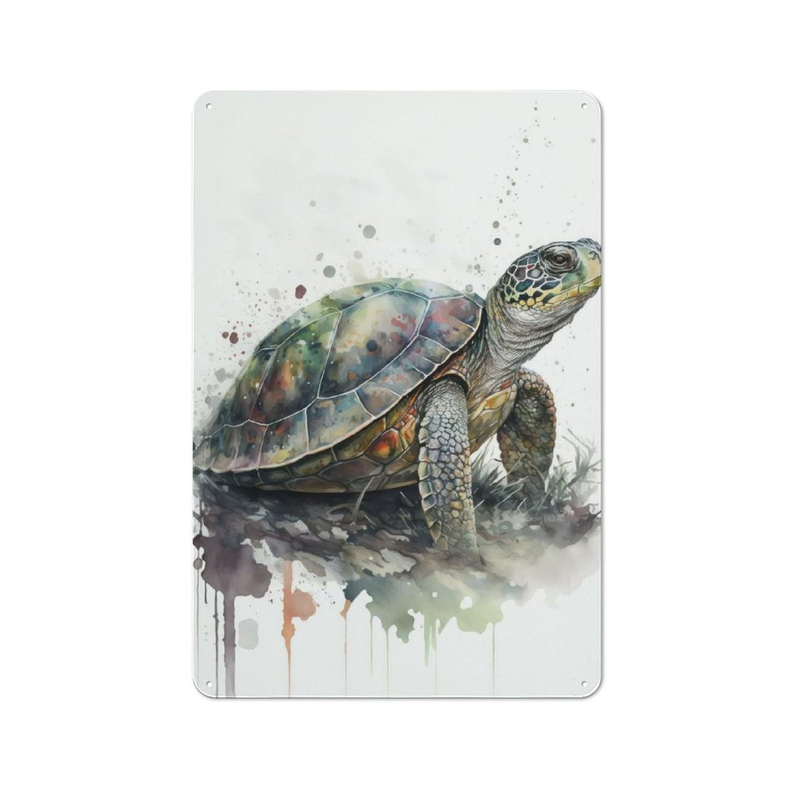 Turtle Watercolor Rustic Metal Plaque 30x20cm for Lounge Or Reading Corner, for Garage, Workshop And Man Cave Decoration