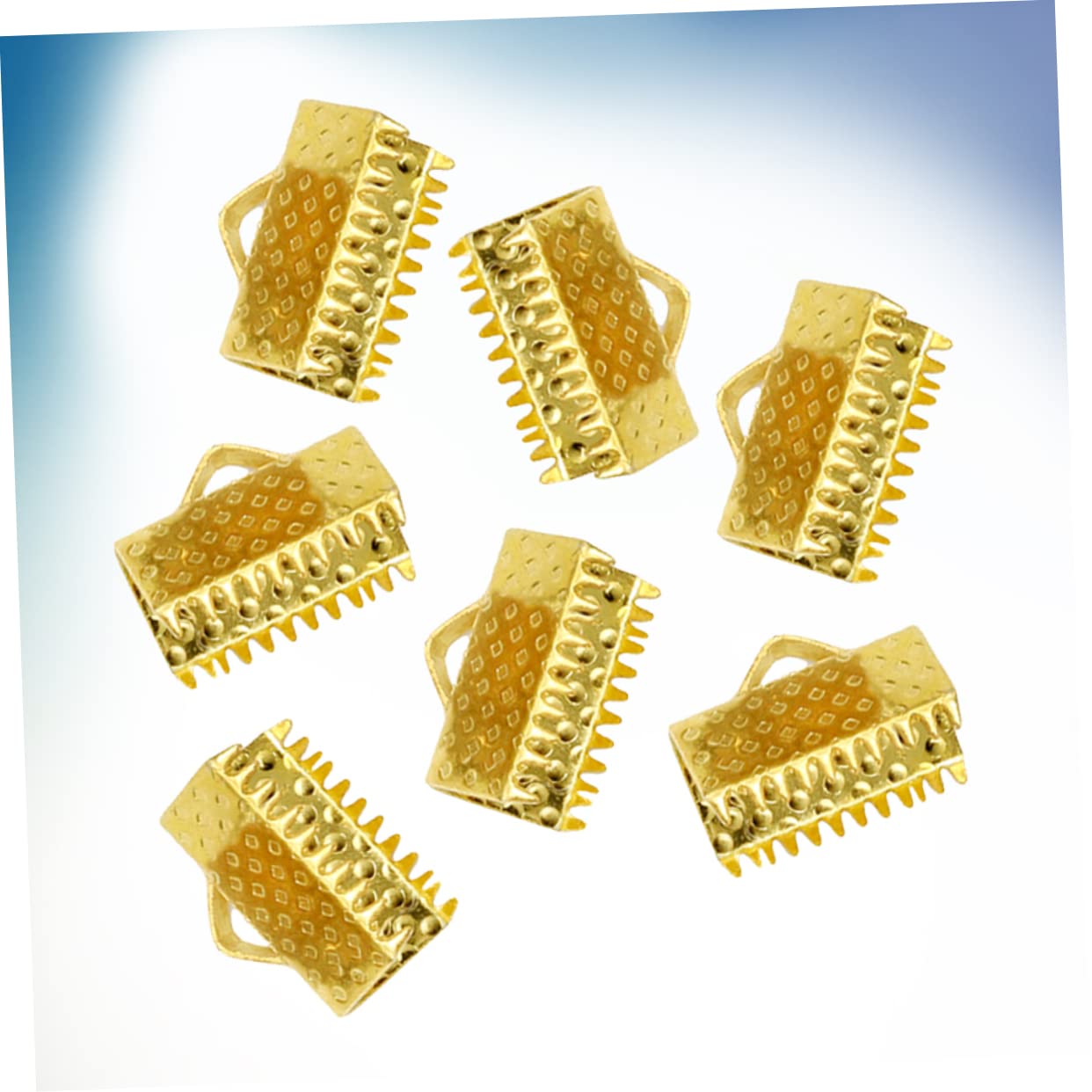 BELLIFFY Jewelry Making Metal Clips 100pcs Plated Ribbon Ends Fastener Clasps Textured Crimp End Clamps