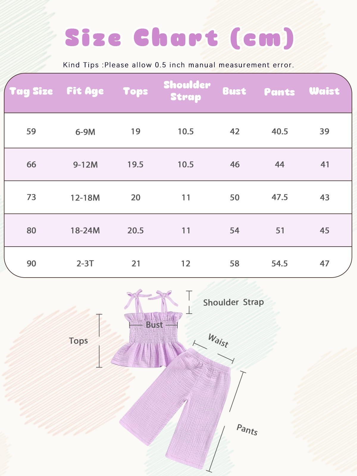 Miipat Vestiti per Bambina Estate Abbigliamento Set Maglietta a Sospensori e Pantaloni 2 Pezzi Set Vestiti per Bambina 6 Mesi-3 Anni