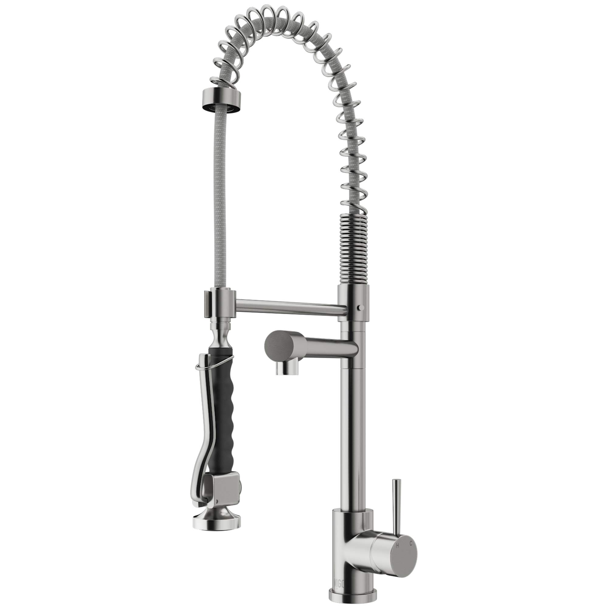 Zurich 27'' H Single Handle Pull-Down Sprayer Kitchen Faucet in Stainless Steel-VG02007ST
