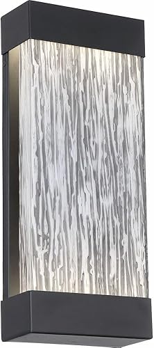 Eurofase 35892-014 Aplique de pared Título 24 Cumple con la normativa LED de vidrio de grano de madera negra para exteriores, clasificación húmeda,