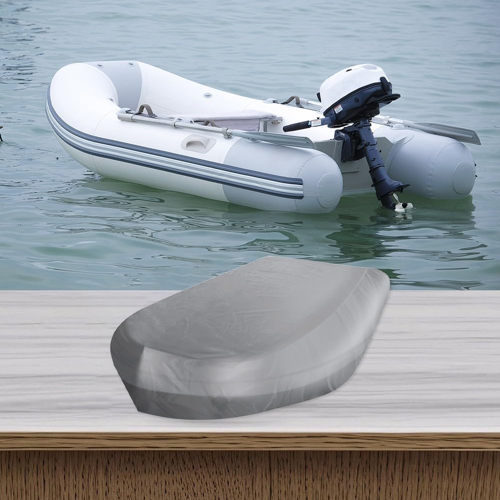 Telo di copertura per barca gonfiabile in tessuto di bue 210D, impermeabile, resistente ai raggi UV, con coulisse regolabile, per riporre oggetti all'aperto e piscina, grigio (420 x 210 x 46 cm)