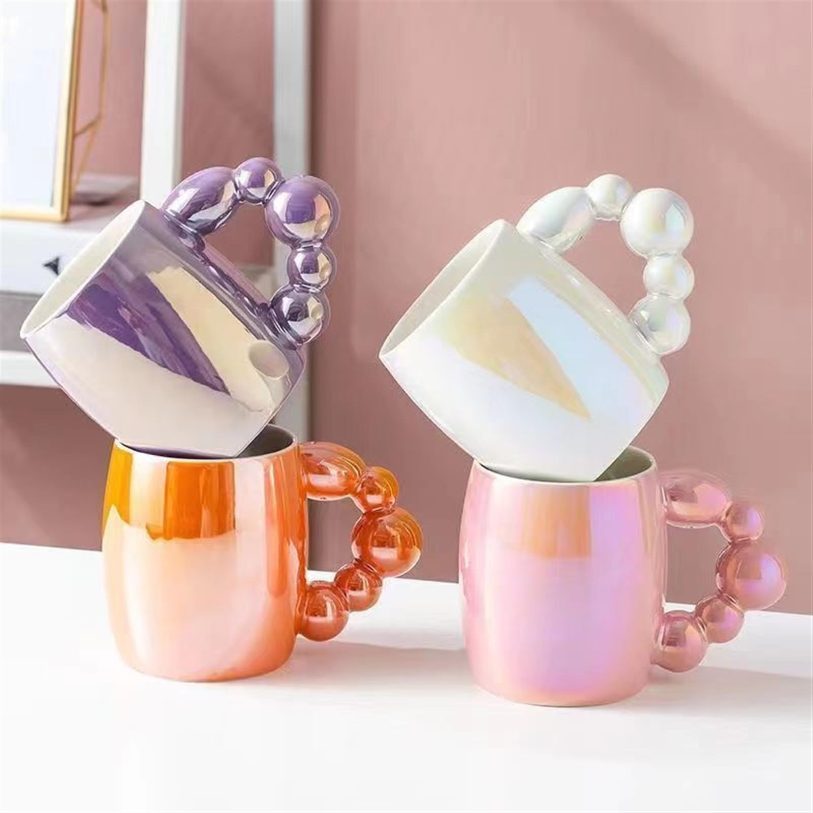 ZXFIYTBH Tazas Tazas Taza de cerámica con Perlas y Cuentas Colores, Taza café Estilo nórdico, Tazas té, Agua, Oficina Taza de Bebida de café | Blue