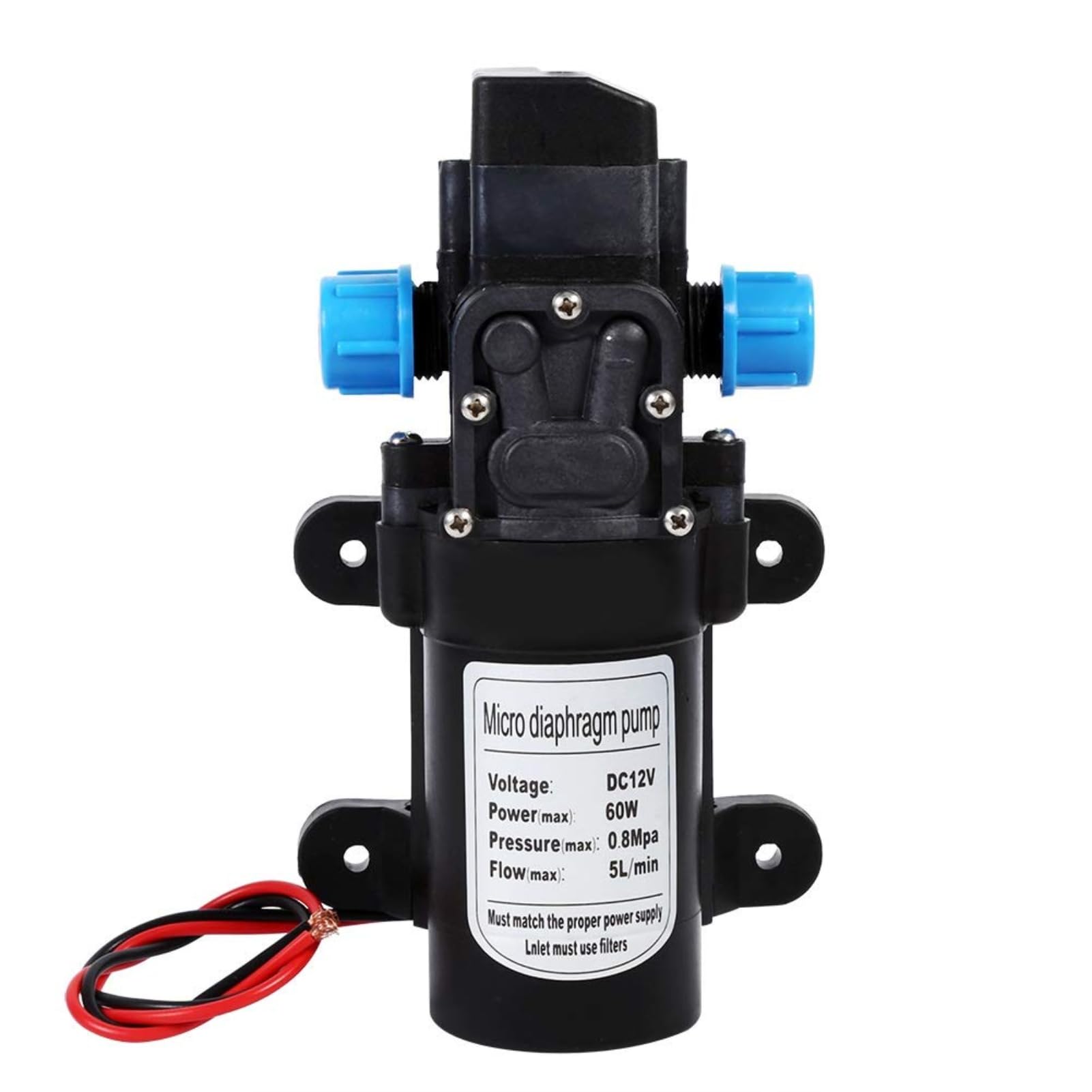 VOBOR Pompa Acqua 12V Alta Pressione, 60W 5L/min 116Psi Pompa Autoadescante, Elettropompa Acqua Autoadescante per Roulotte Barca Camper Giardino Pulizia Veicoli Camper