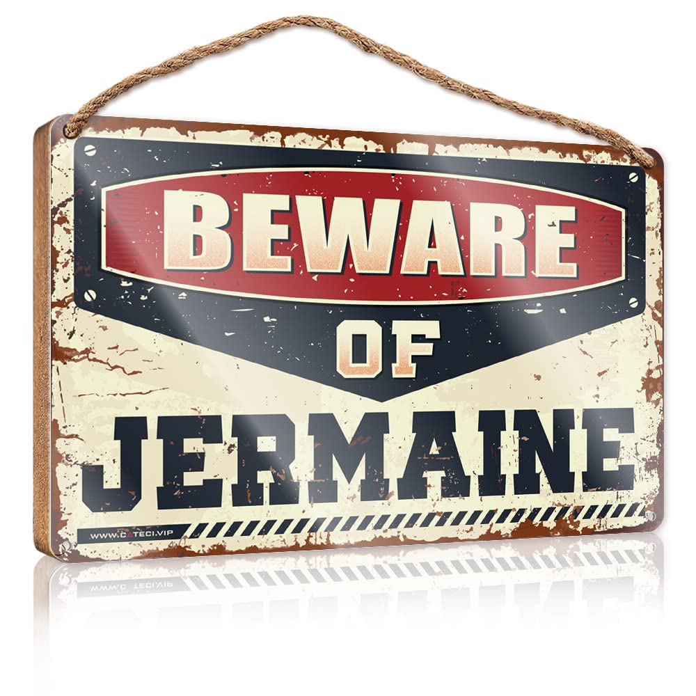 YYHLEH Signs For Front Door Cool Stuff For Your Room Beware Of Jermaine Wooden Sign(20X30CM)