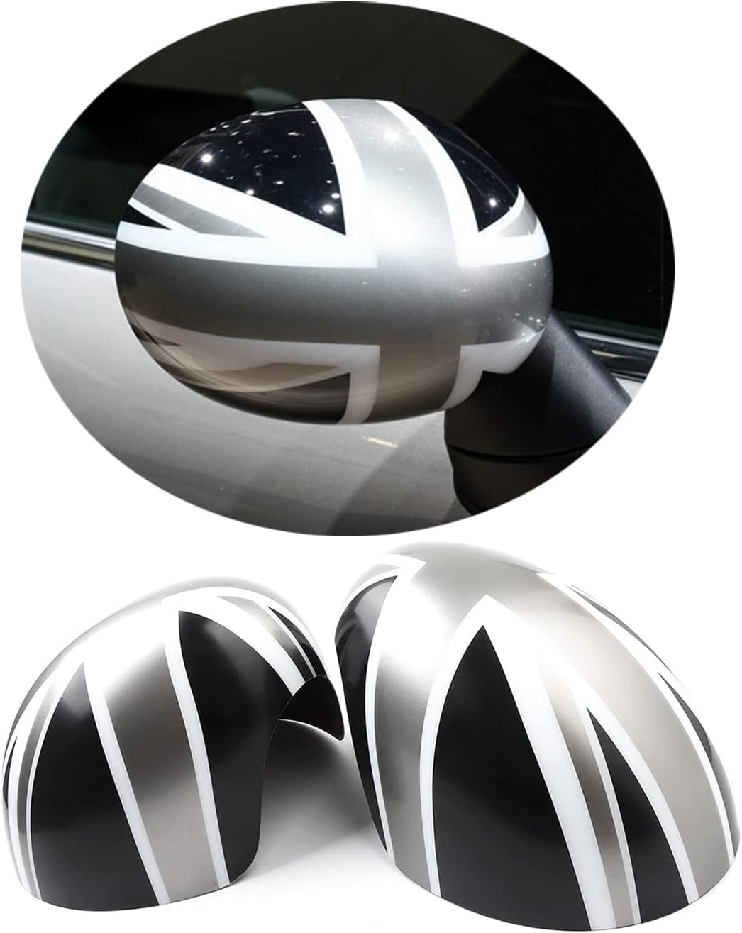 MINI R55-R61 Union Jack Wing Mirror Cover, Side Mirror Caps Cover for Mini Cooper One/S/JCW R Series R55 R56 R57 R58 R59 R60 R61(Union Jack Gray, For Manual Folding Mirror)