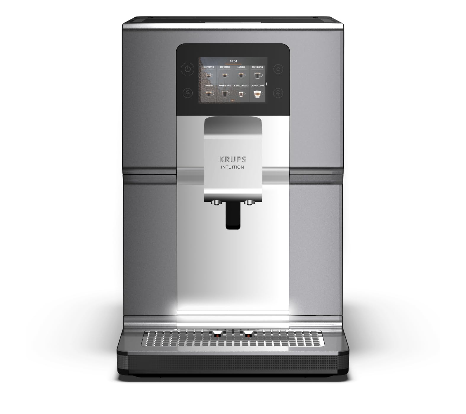 Krups Intuition Experience, Cafetera superautomática, Pantalla táctil color, Máquina de café con indicadores lumínicos, 17 bebidas personalizables, Acero inoxidable, Color Negro/Metal, EA876D