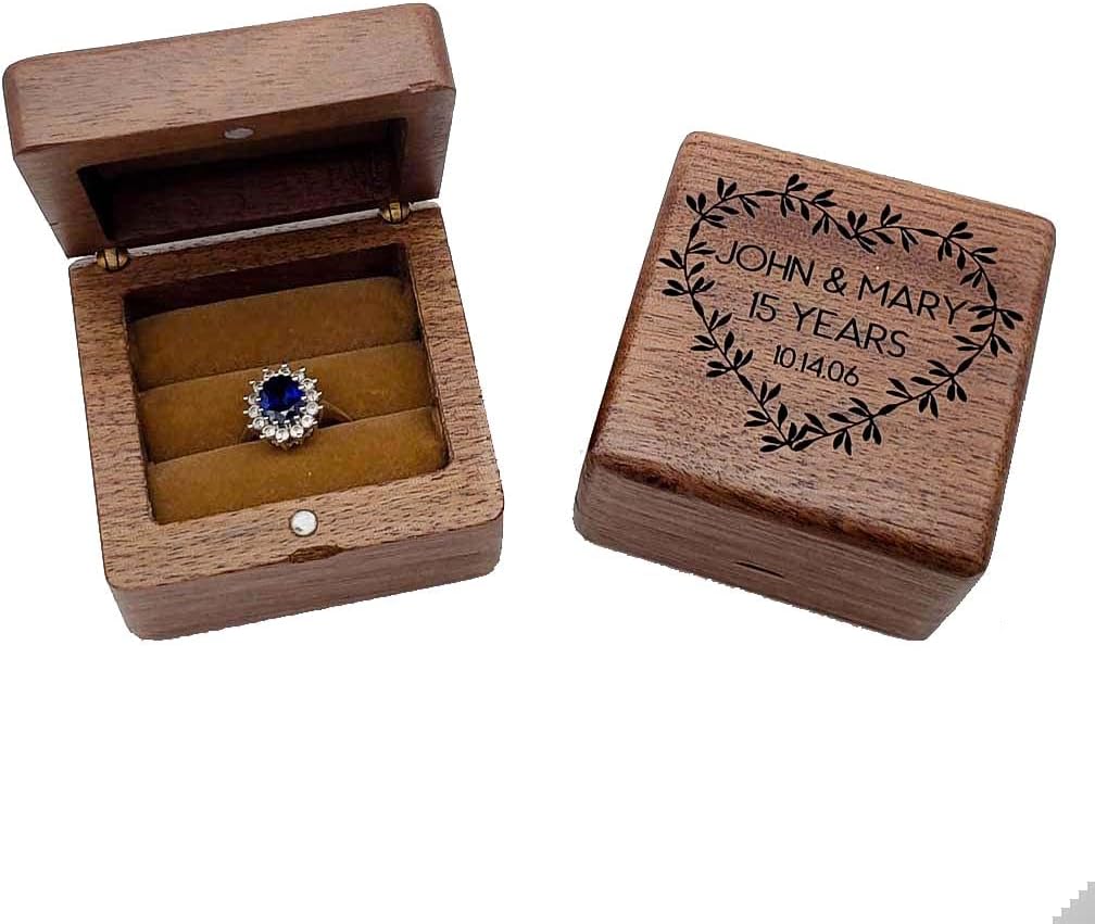 Personalized Engraved Walnut Wooden Ring Box | Proposal Ring Box | Wedding Ring Holder | Ring Bearer | Anniversary Band Box