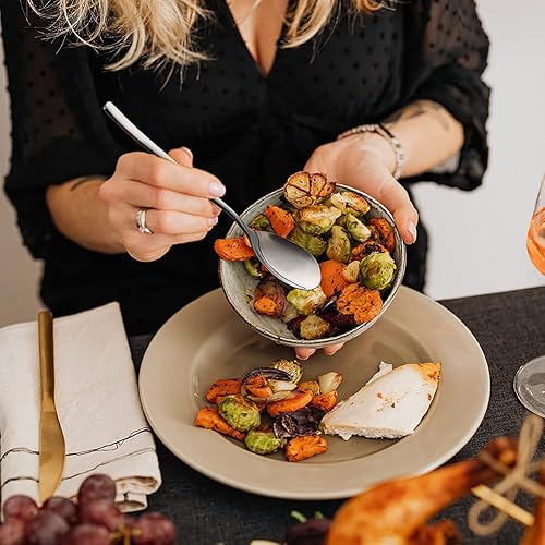 Miniatura 7 de AYFDISHS - Paquete de 12 cucharas de sopa 81 pulgadas con mango de cocción cucharas coreanas redondas con borde liso para sopa arroz y ensalada