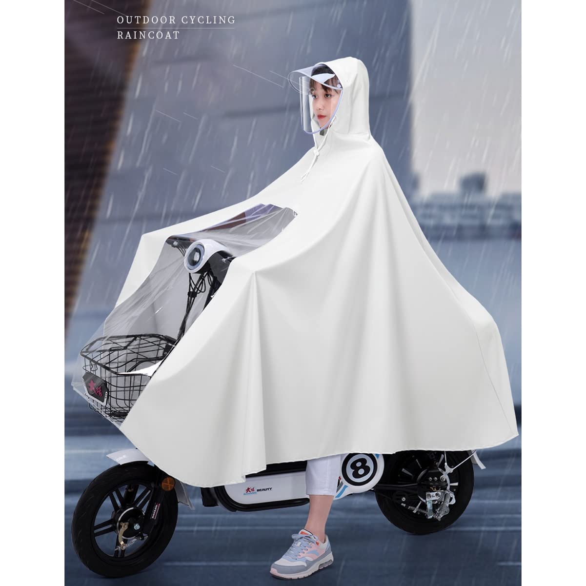 Rowerowa peleryna przeciwdeszczowa Poncho Ponczo przeciwdeszczowe z kapturem i osłoną lusterek Pojedyncze podwójne na rower E-Bike Motocykl Skuter mobilny