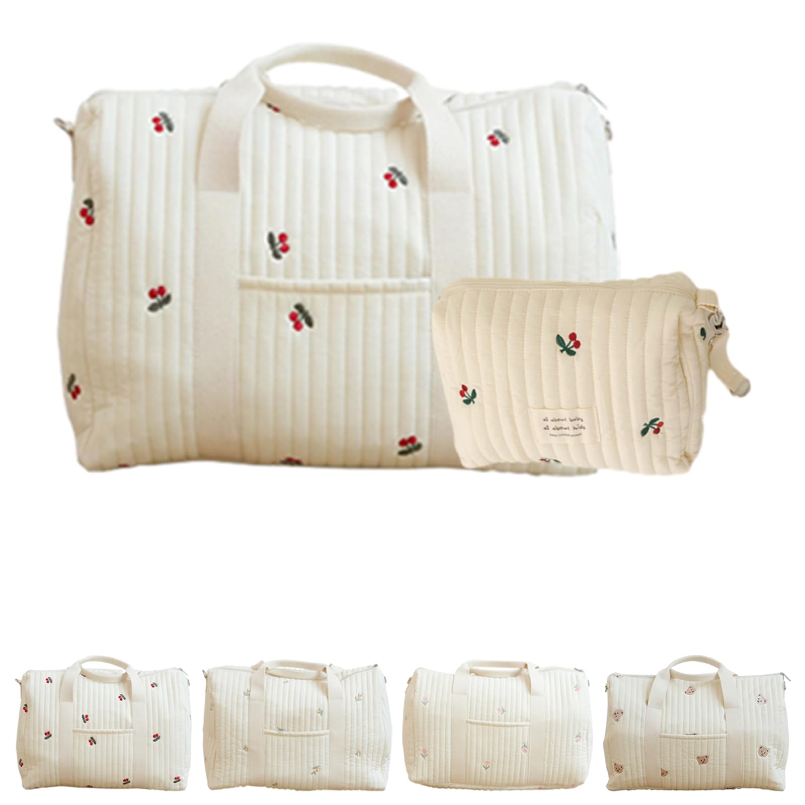 Sac d'accouchement Hôpital Maman Grande, Sac Poussette Ensemble de 2 Pièces, Bébé Changement, Épaule en Coton avec Broderie, Impression Mignon Portable Universel