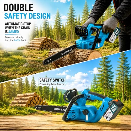 Image of 12 inch Electric Chainsaw Cordless, Battery Powered Saw with 2x4.0Ah Batteries