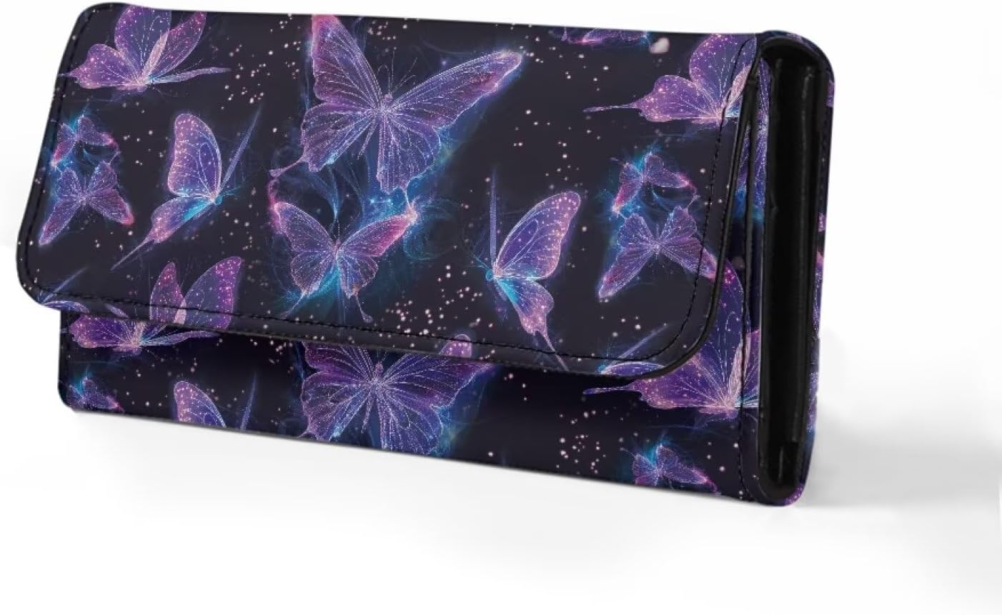 AFPANQZ Galaxy Butterfly Womens Wallets, Leather Trifold Multi Card Holder Slots Wallet, Elegant Clutch Long Purse for Women Ladies Travel Purses with Phone Holder Zip Coin Pocket, Purple Black - Image 4