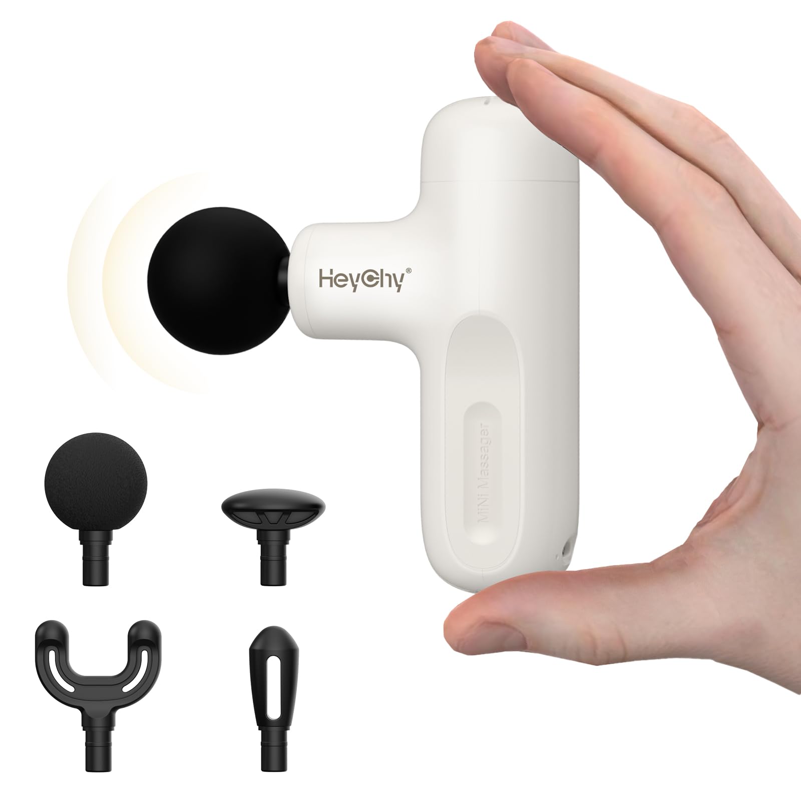 Sponsored Ad - HEYCHY Super Mini Massage Gun Deep Tissue, Handheld Muscle Massager with 4 Heads, Percussion Travel Size Massager Gun for Men & Women Back Pain Relief, Quiet for Home, Gym, Office, White