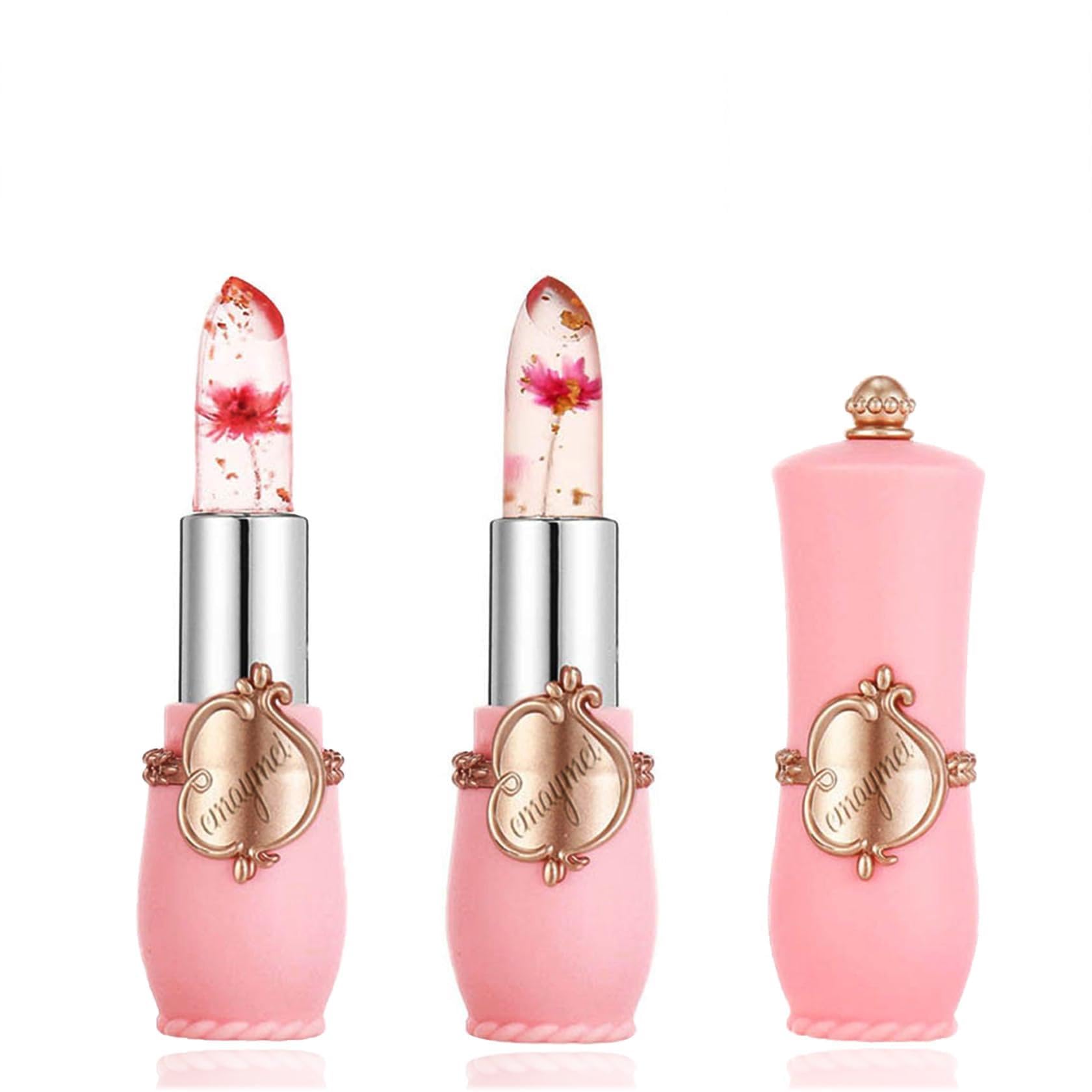 LZYLLS 2 Pack Crystal Jelly Flower Lipstick,Magic Temperature Color Change Lip Gloss Lip Stick PH Clear Magic Lipstick Long Lasting Nutritious Moisturizing Lip Balm（Set A）