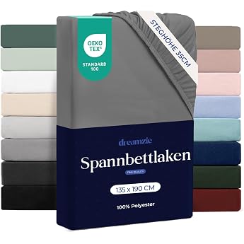 Dreamzie - Fitted Sheet 135 x 190 cm - 100% Microfibre - Base Height 35 cm | Anthracite, ultra soft, Oeko-Tex certified, line