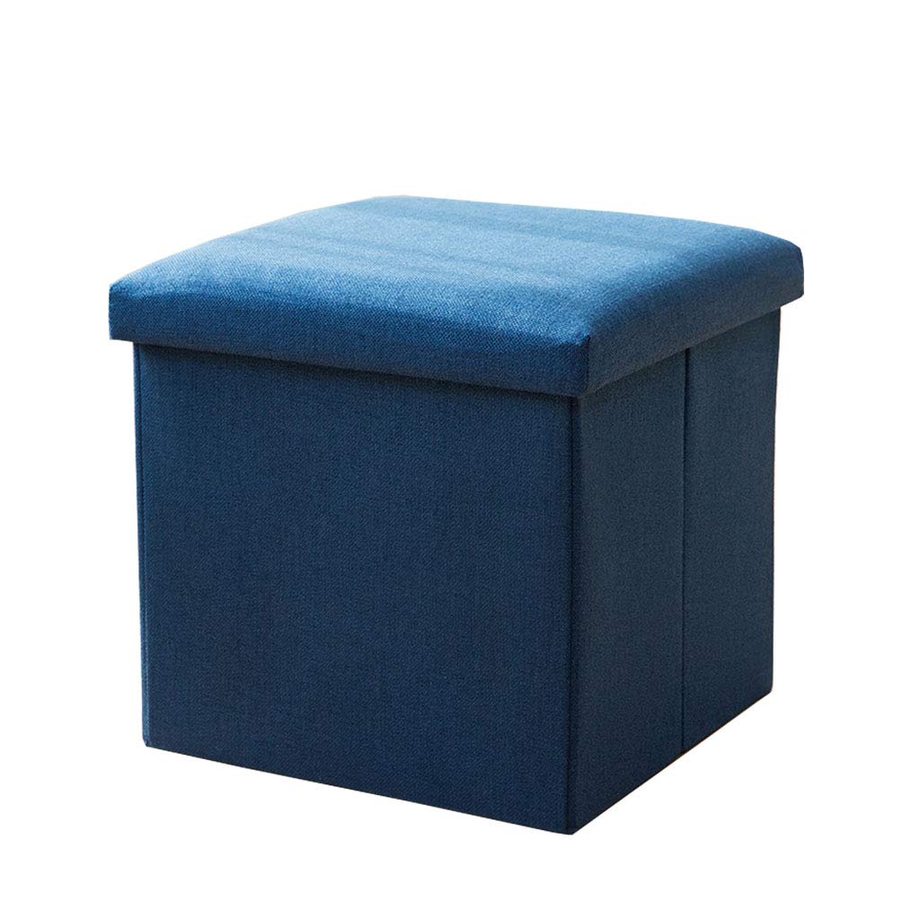 Banc pliant cube ottoman de rangement bleu pouf pliable lin salon