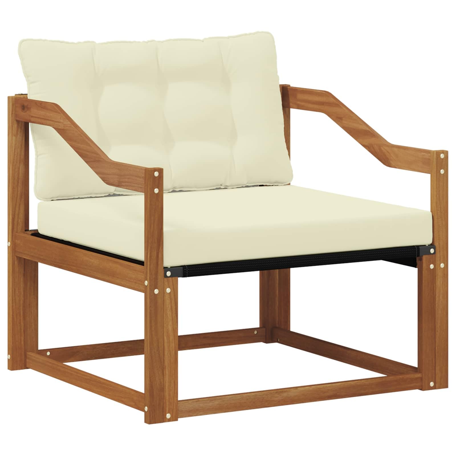 Canapé de jardin en acacia massif naturel avec coussins marron confortables