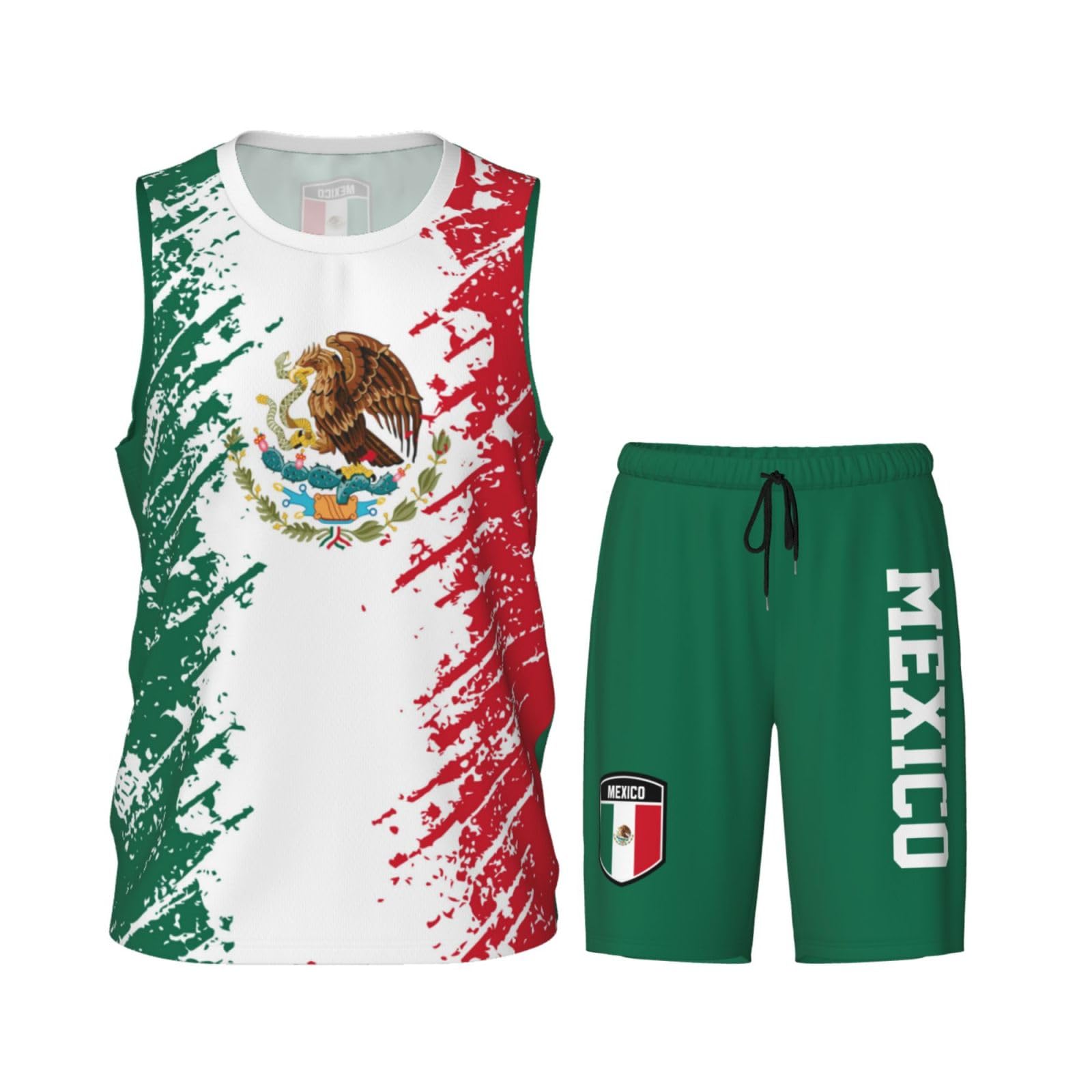Mexico Flag Grain (3) Basketball Jersey Uniform Suit for Men Adults Training Athletic Set